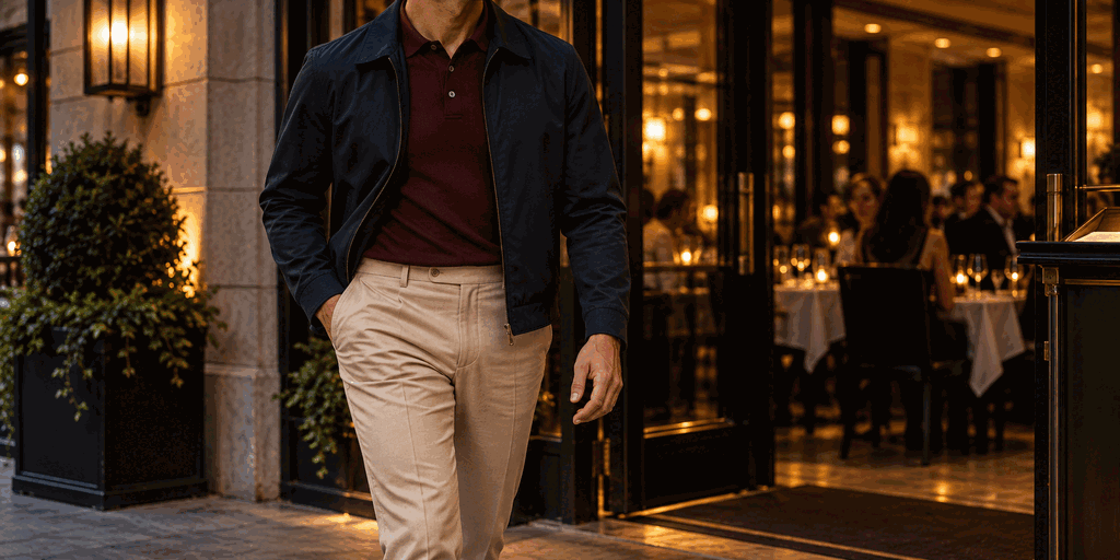 Bordo Polo Yaka Triko Tişört Bej Pantolonla Sonbahar Akşamında Nasıl Giyilir?