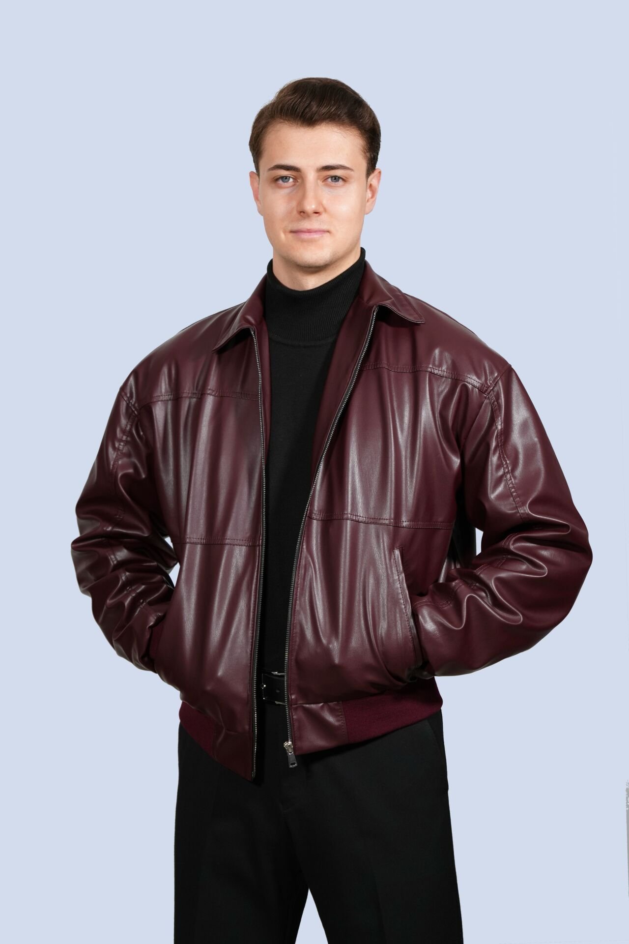 Bordo Kışlık Suni Deri Ceket