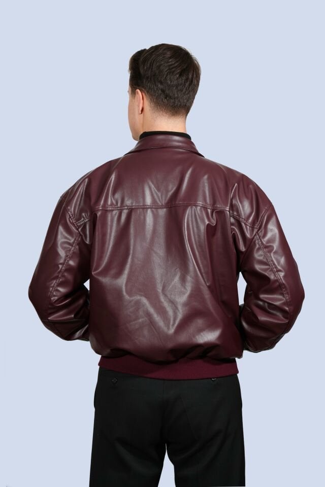 Bordo Kışlık Suni Deri Ceket