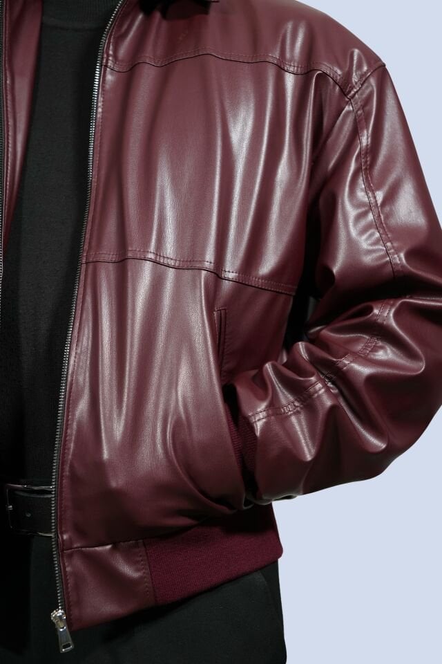 Bordo Kışlık Suni Deri Ceket