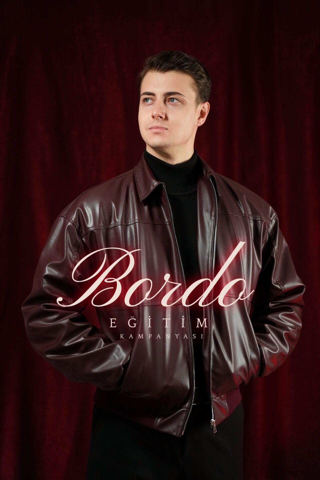 Bordo Kışlık Suni Deri Ceket