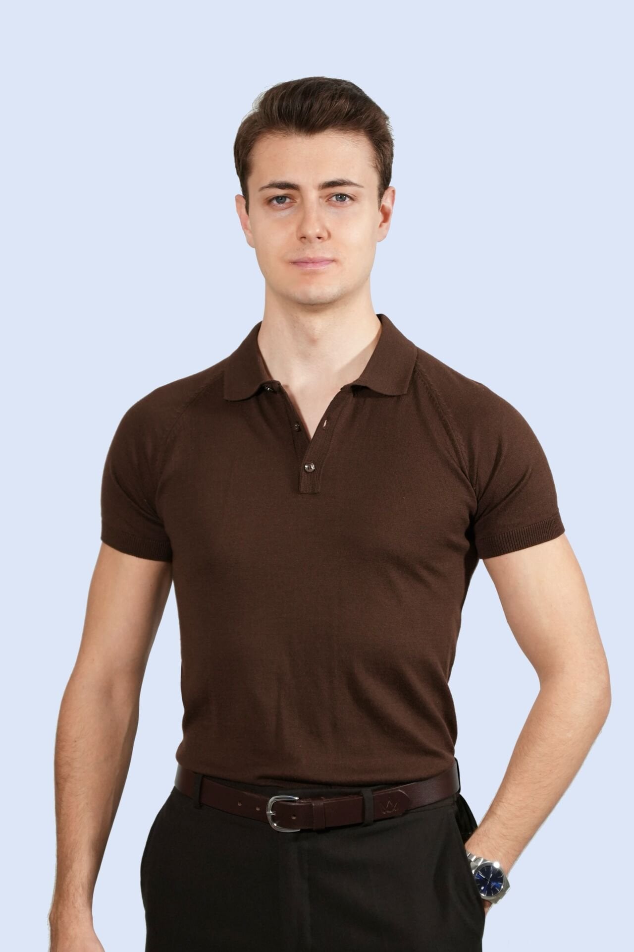 Kahverengi Polo Yaka Triko Tişört