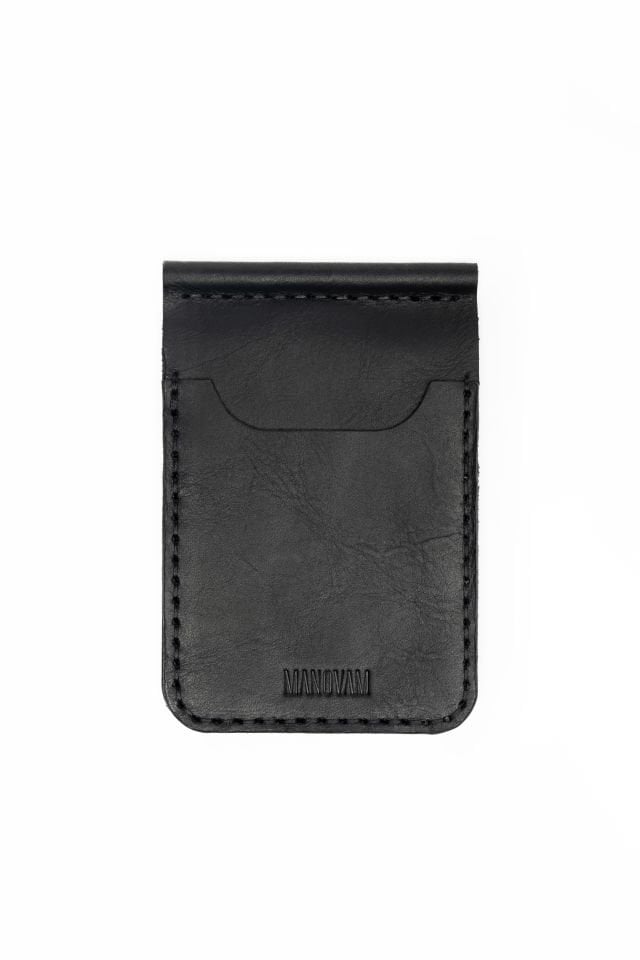 Siyah El Yapımı Deri Kartlık