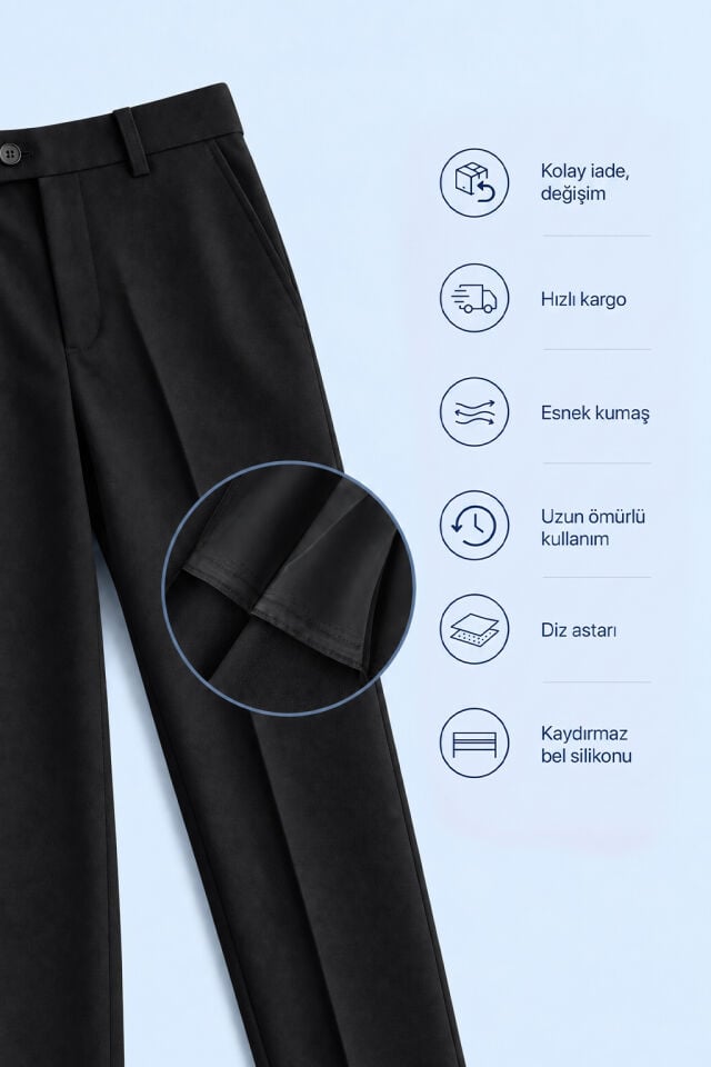Siyah Klasik Kumaş Pantolon/Manovam Premium