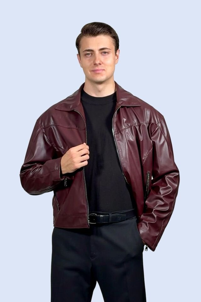 Bordo Suni Deri Ceket