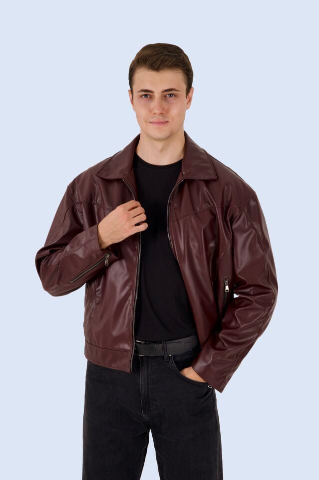 Bordo Suni Deri Ceket