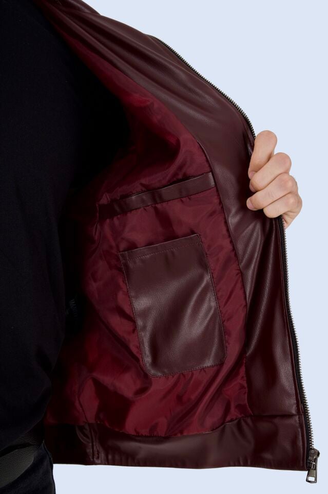 Bordo Suni Deri Ceket
