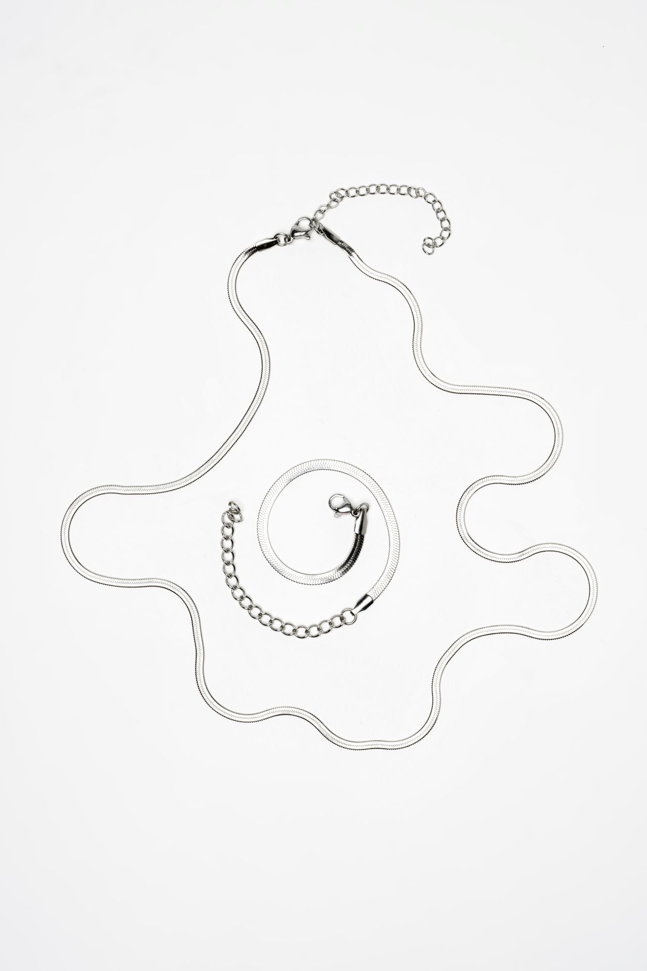 Balık sırtı model-Paslanmaz Çelik İnce Kolye ve İnce Bileklik Set