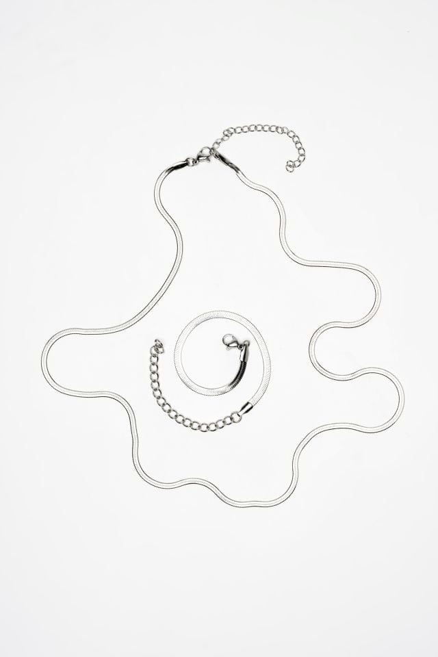 Stainless Steel Thin Necklace and Thin Bracelet Set