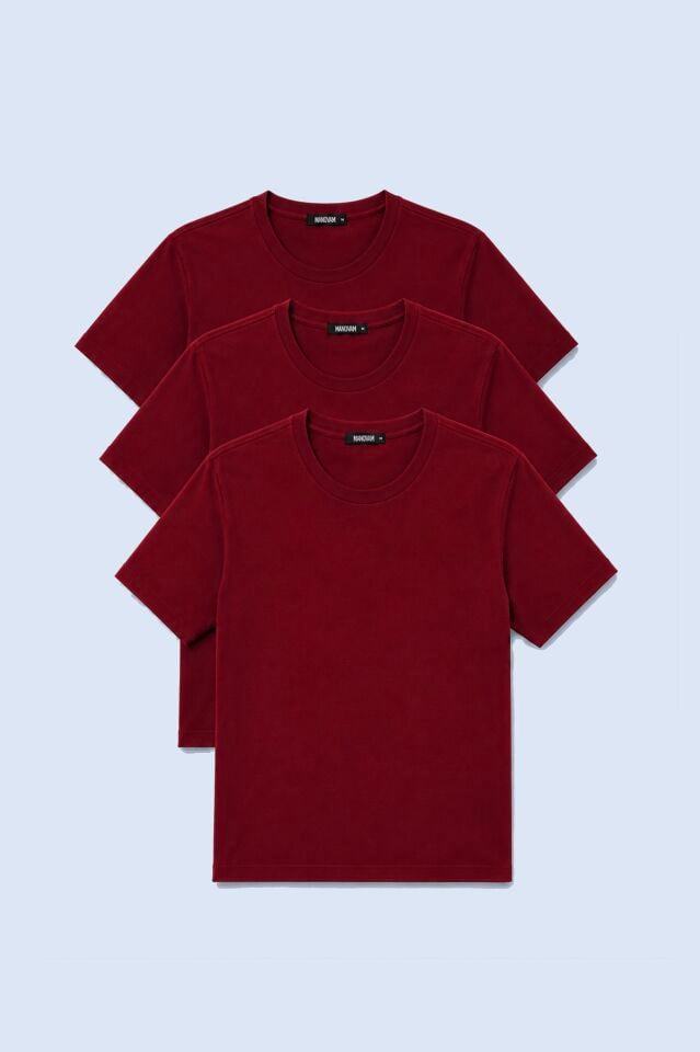 3'lü Basic Bordo Tişört Set