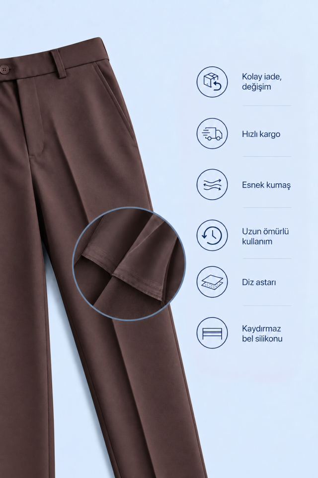 Kahverengi Klasik Kumaş Pantolon | Manovam Premium