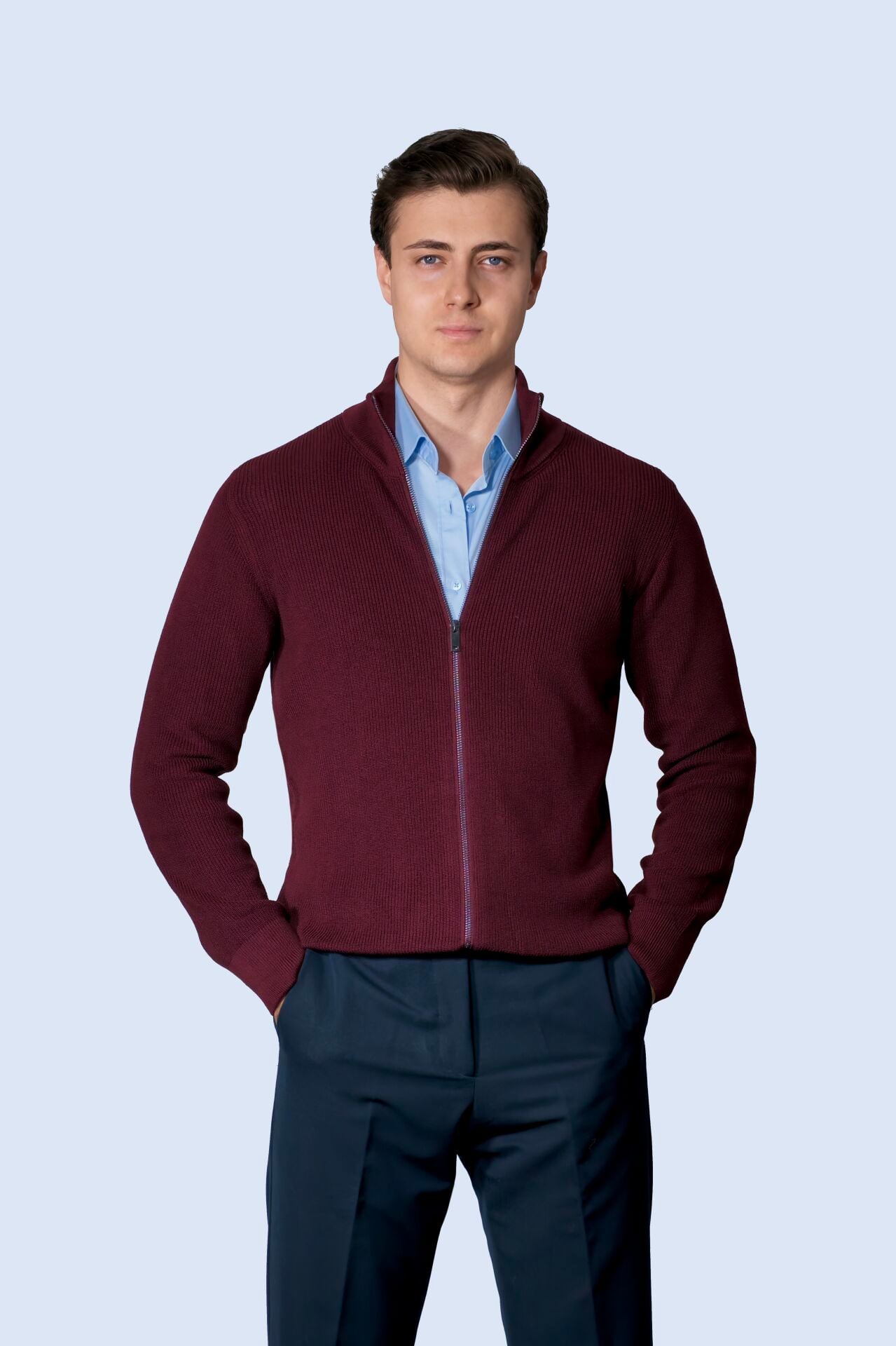 Çift Fermuarlı Bordo Hırka