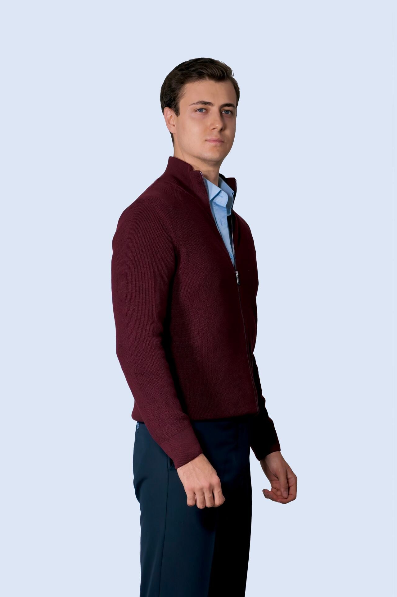 Çift Fermuarlı Bordo Hırka