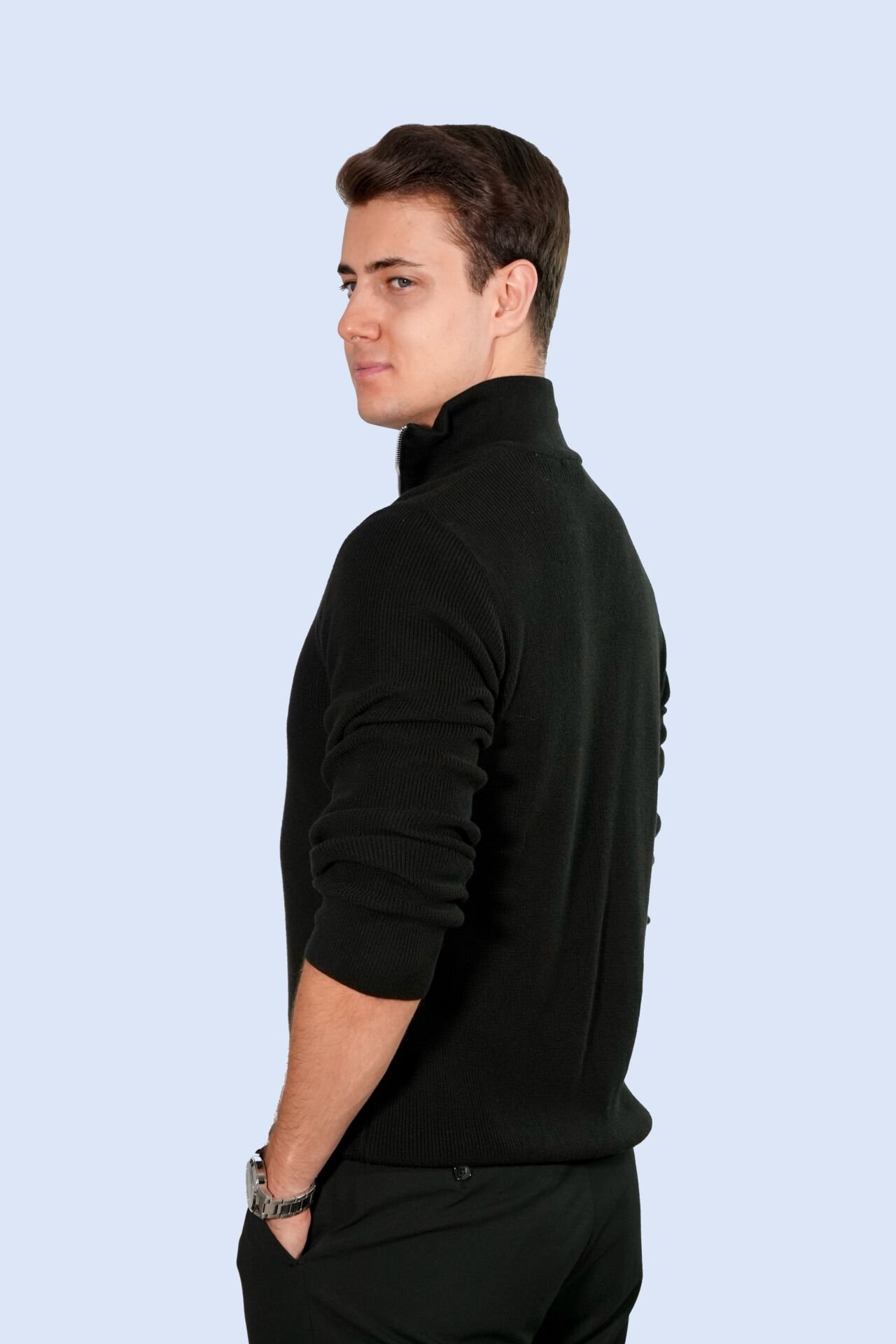 Siyah Zip Yaka Triko