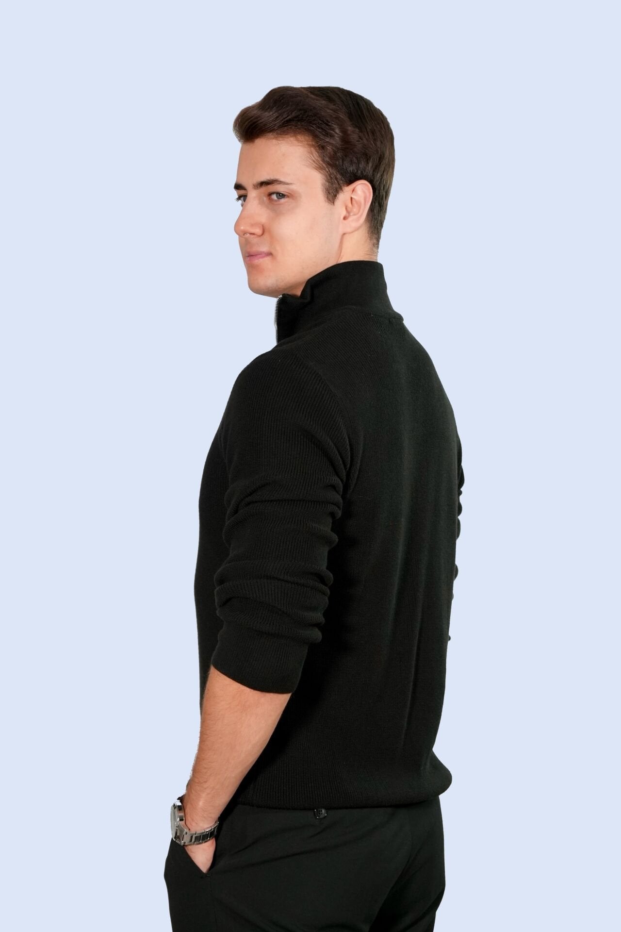 Siyah Zip Yaka Triko