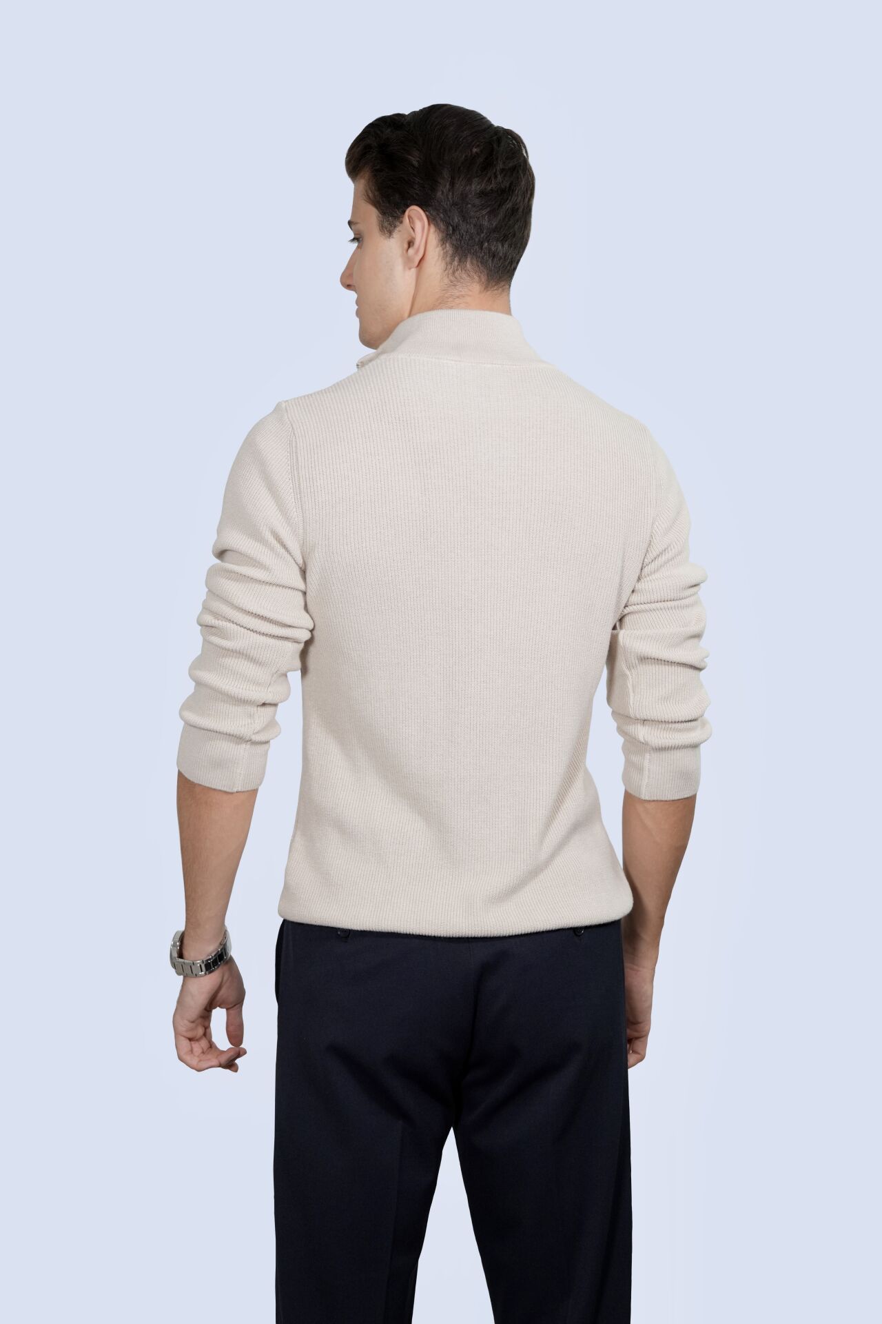 Beige Zip Collar Sweater