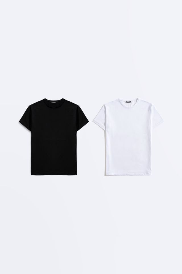 Basic Siyah ve Beyaz Tişört İkili Set