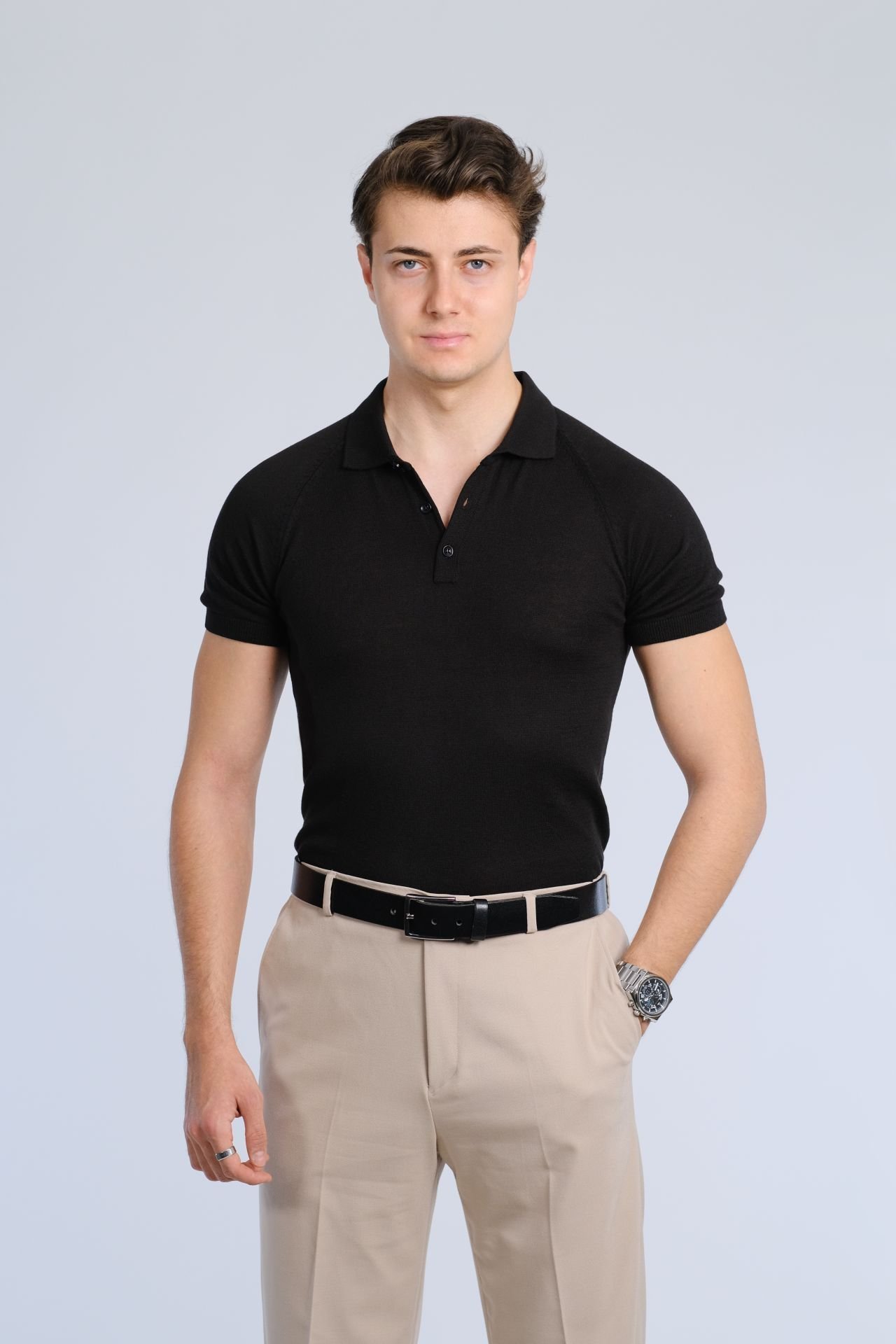 Siyah Polo Yaka Triko Tişört