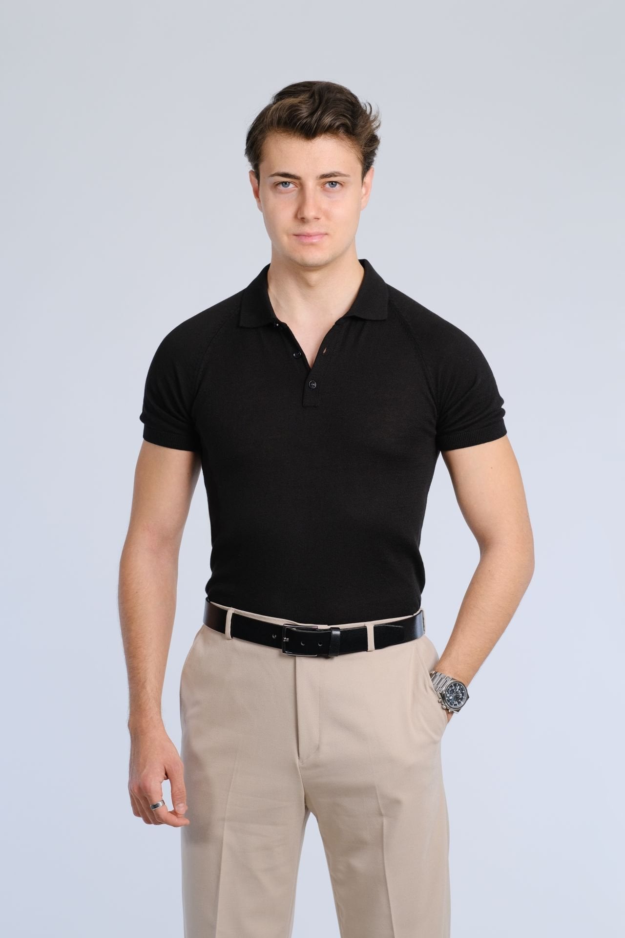 Siyah Polo Yaka Triko Tişört