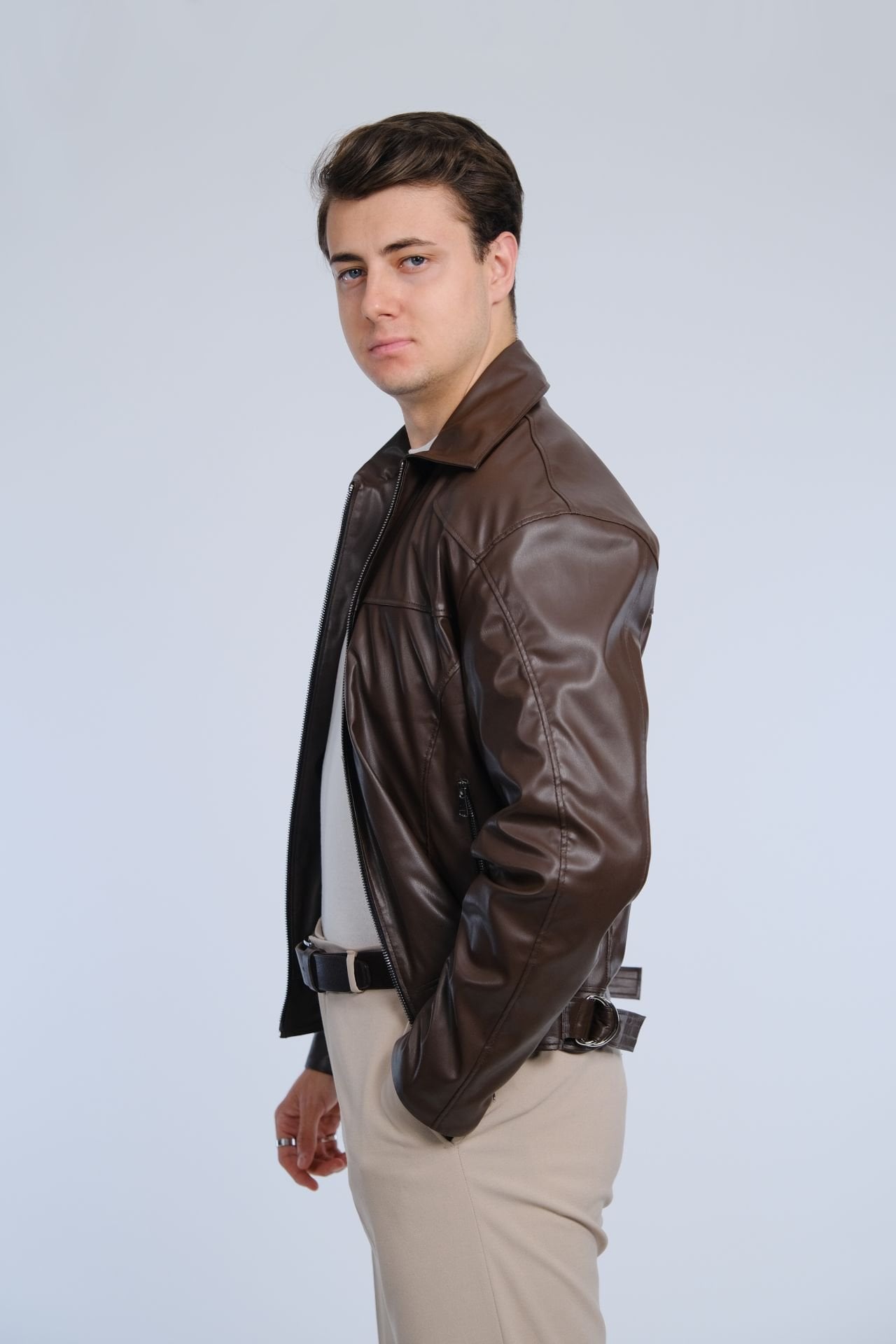 Kahverengi Suni Deri Ceket