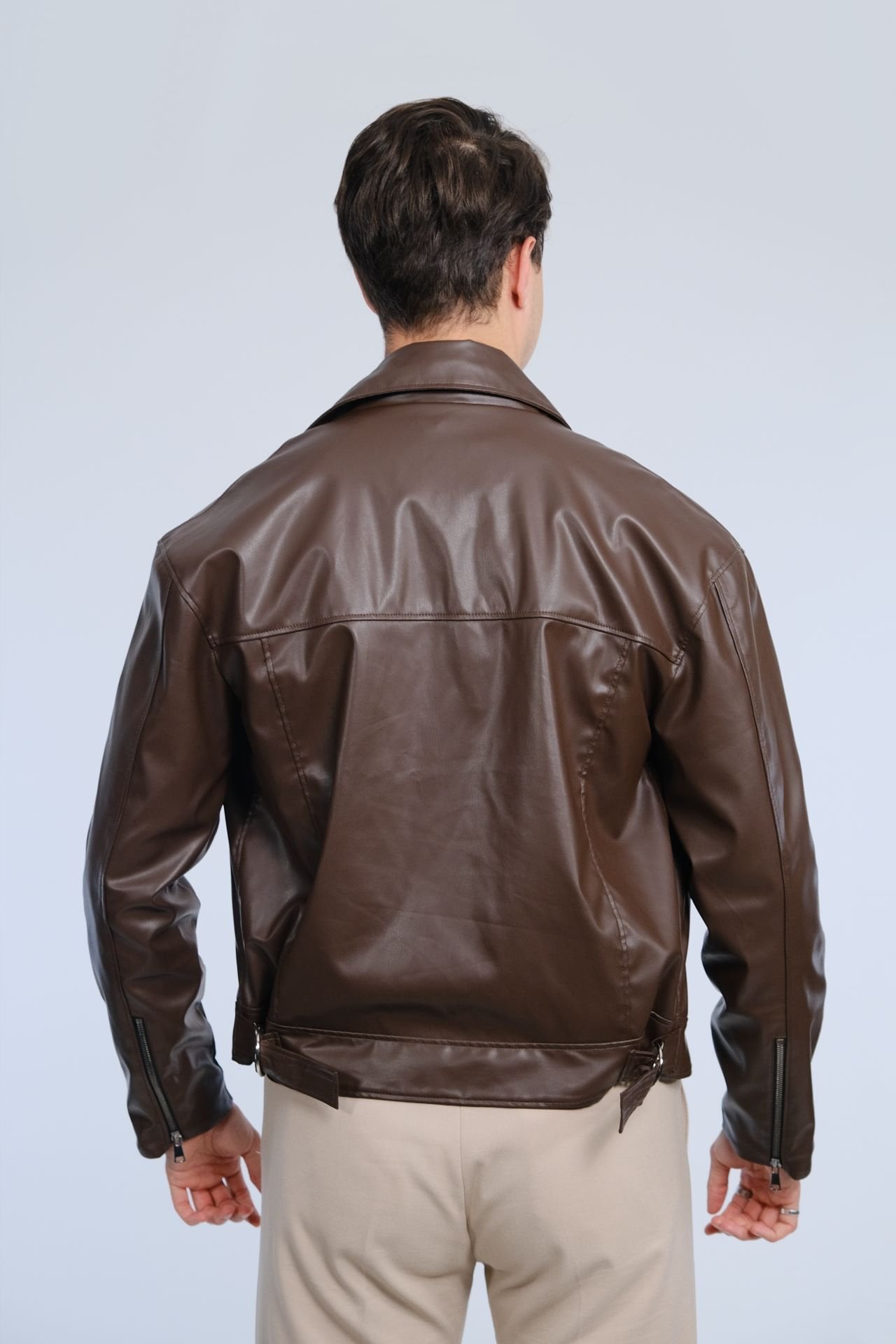 Kahverengi Suni Deri Ceket