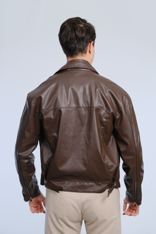 Kahverengi Suni Deri Ceket