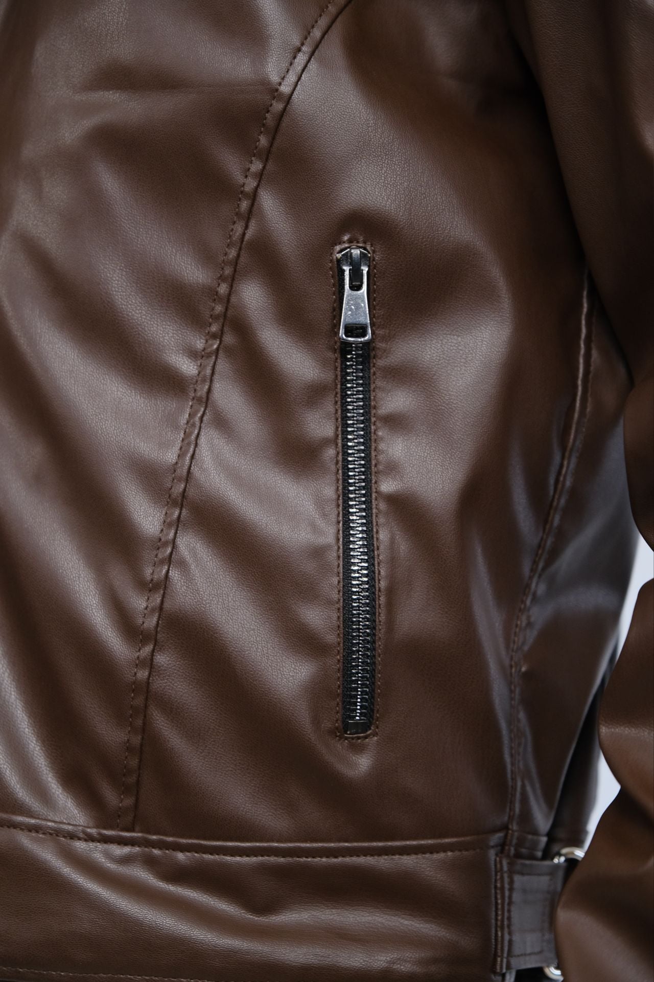 Kahverengi Suni Deri Ceket