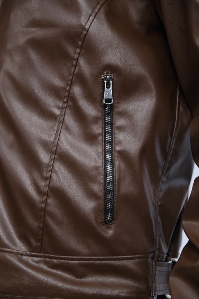 Kahverengi Suni Deri Ceket