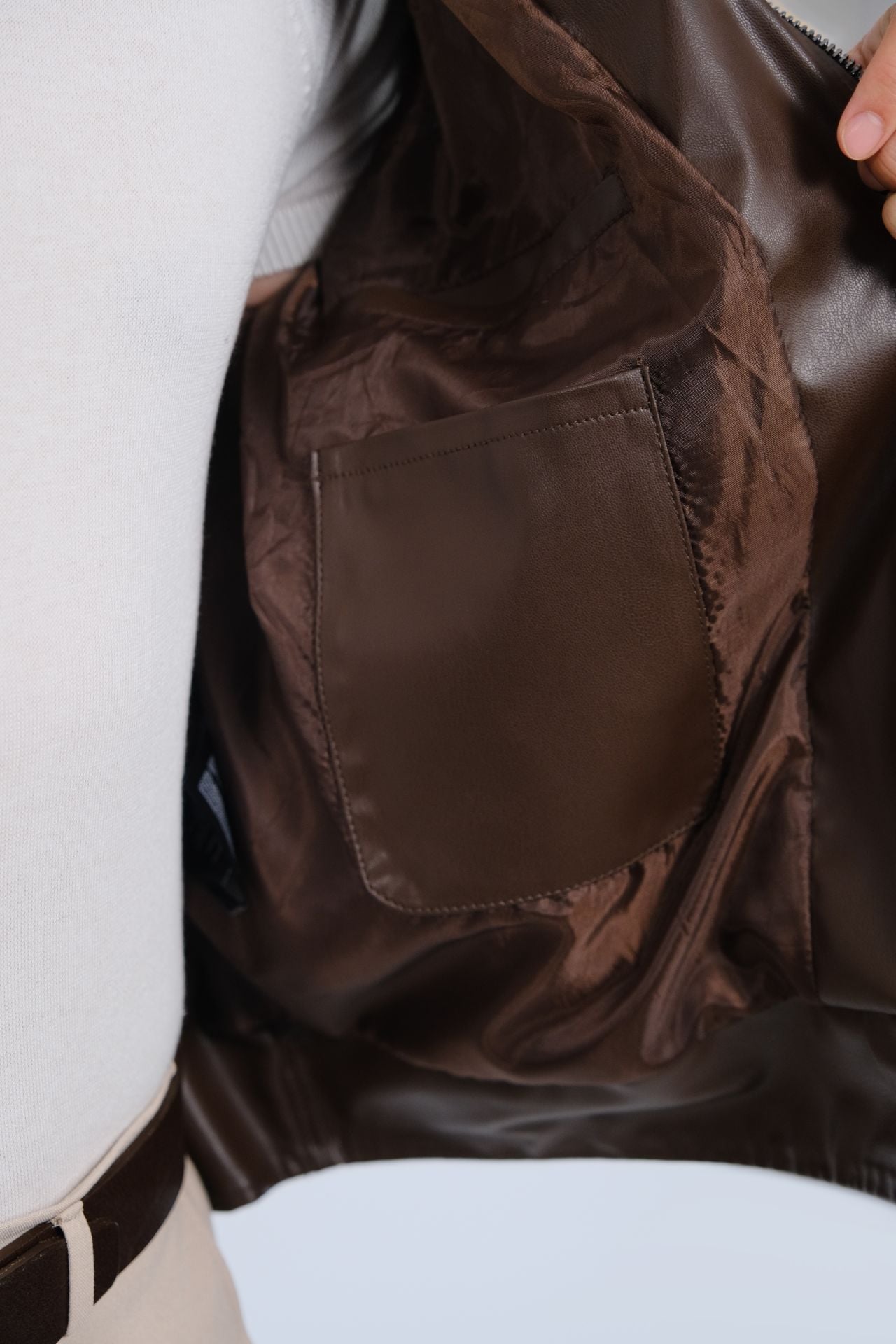 Kahverengi Suni Deri Ceket