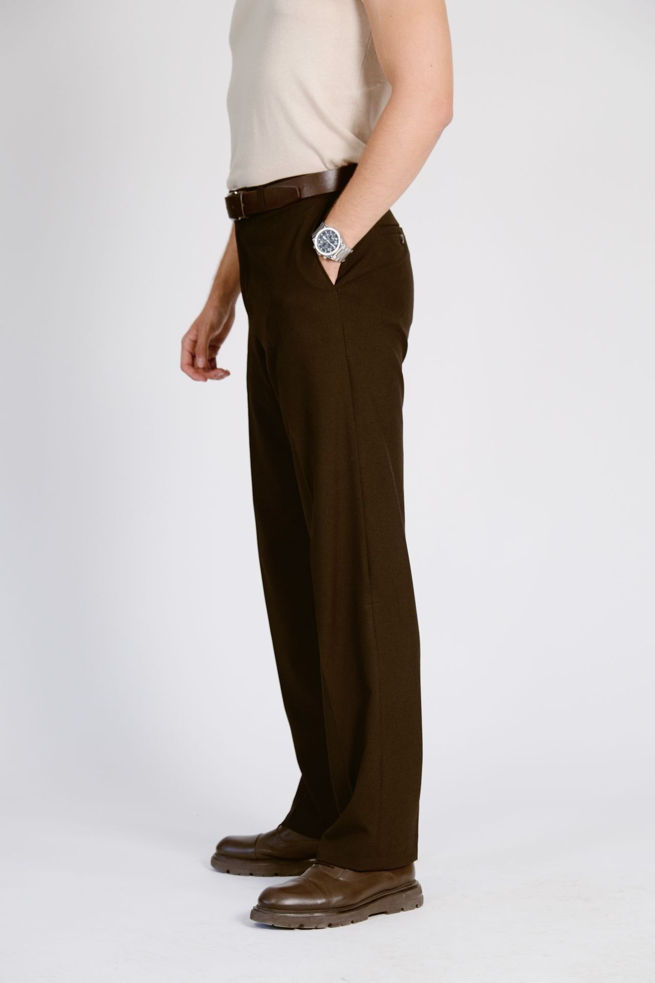 Koyu Kahverengi Kumaş Pantolon