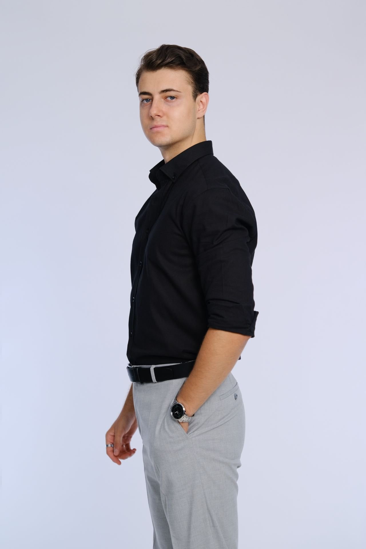 Siyah Gömlek Klasik Yaka