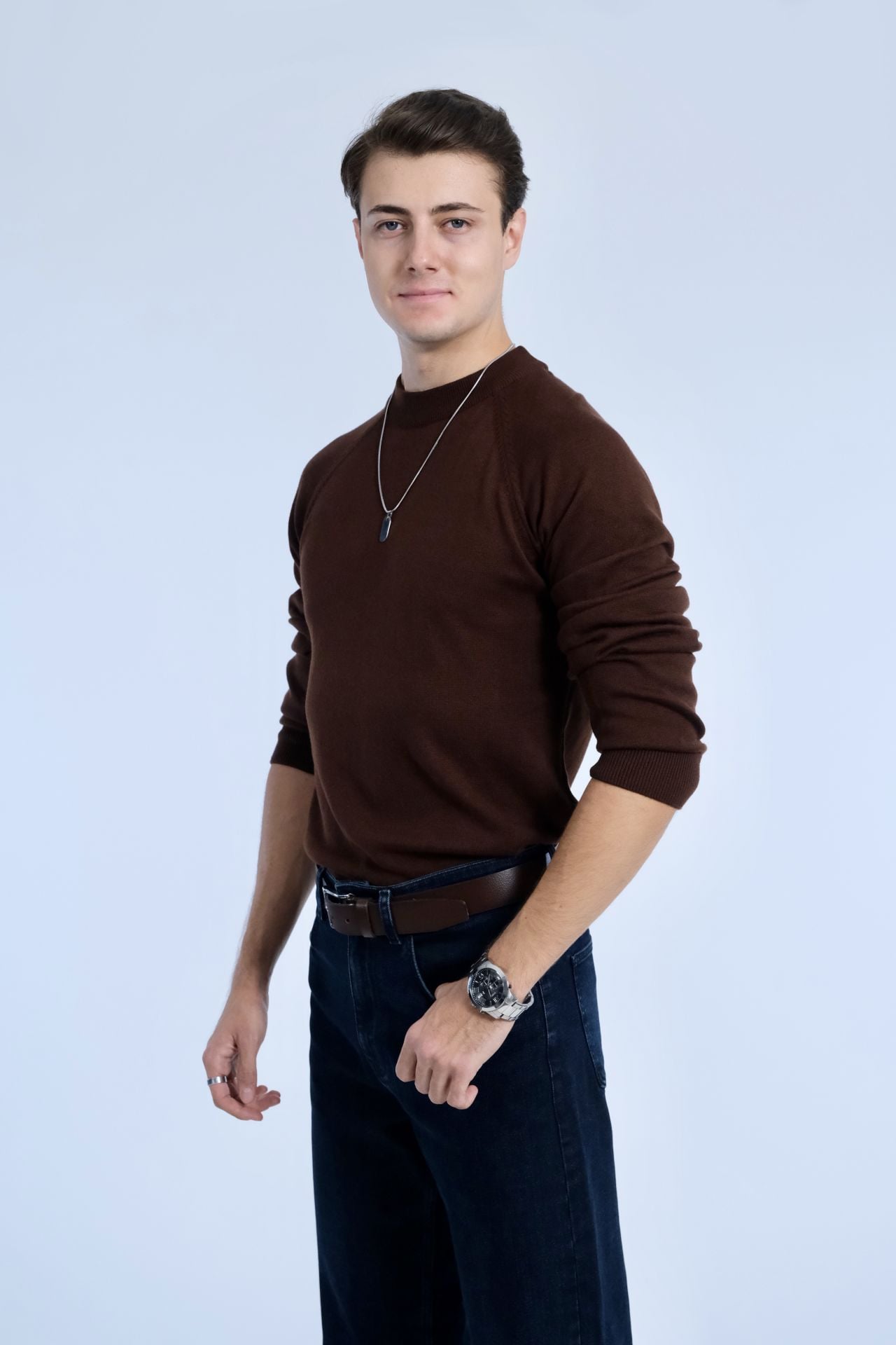 Çeyrek Boğazlı Kahverengi Triko