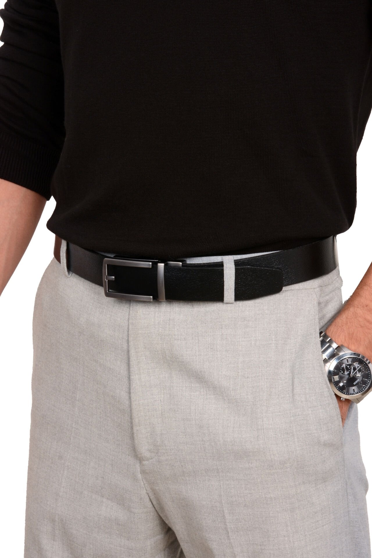 Mekanizmalı Siyah Hakiki Deri Kemer