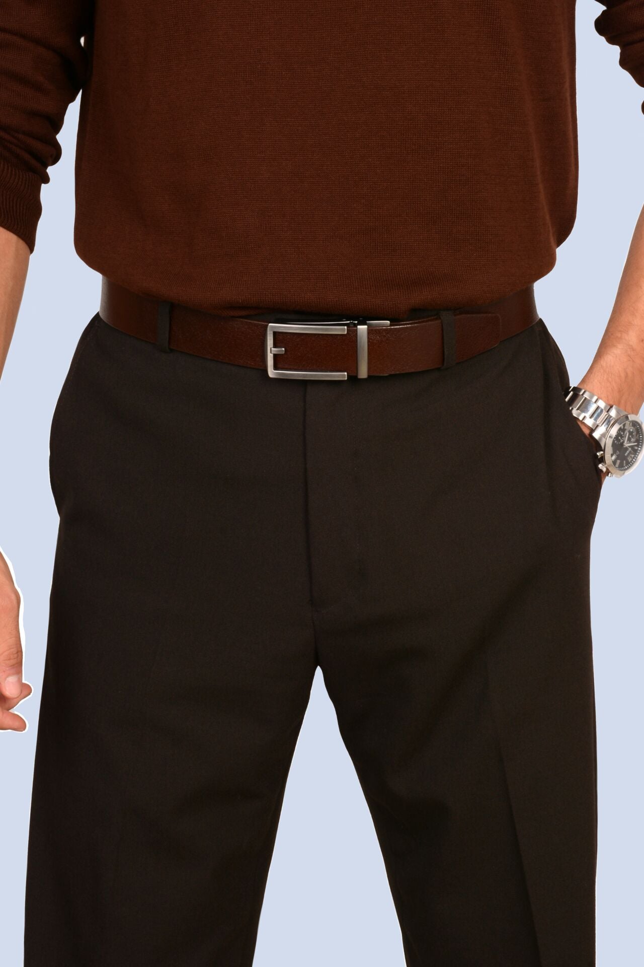 Mekanizmalı Kahverengi Hakiki Deri Kemer