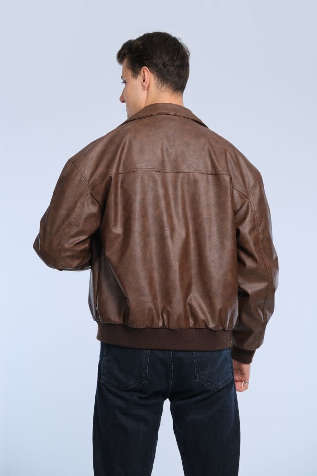 Kahverengi Kışlık Suni Deri Ceket