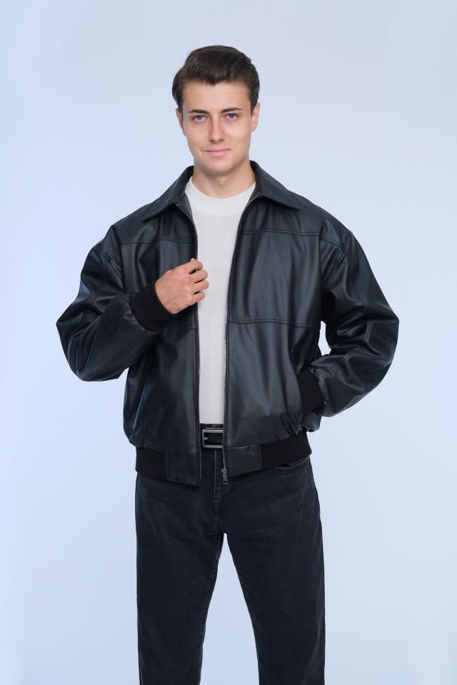 Siyah Kışlık Suni Deri Ceket