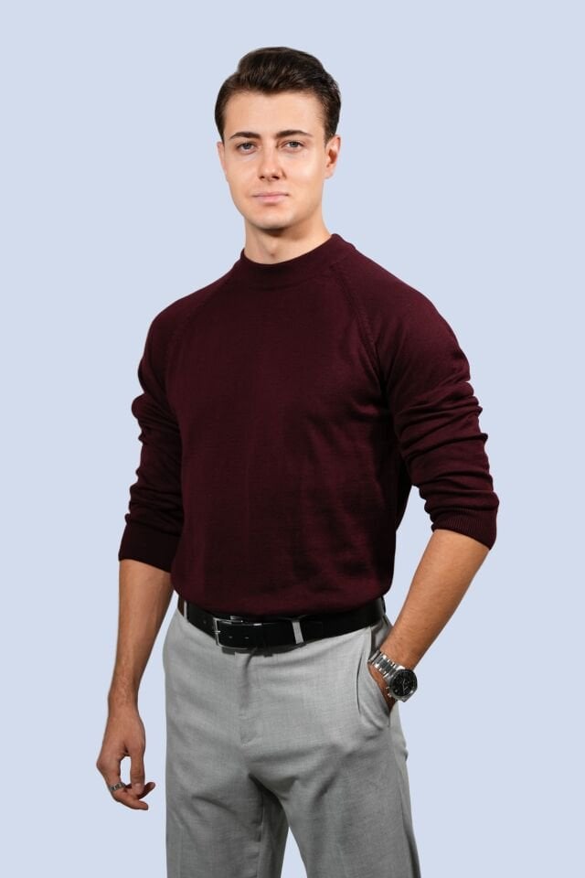 Çeyrek Boğazlı Bordo Triko