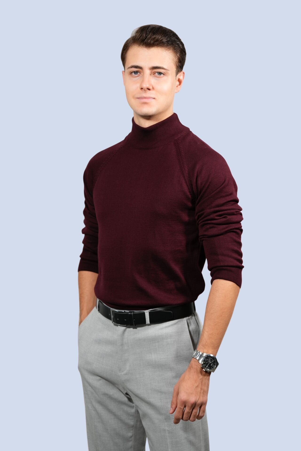 Bordo Yarım Boğazlı Triko