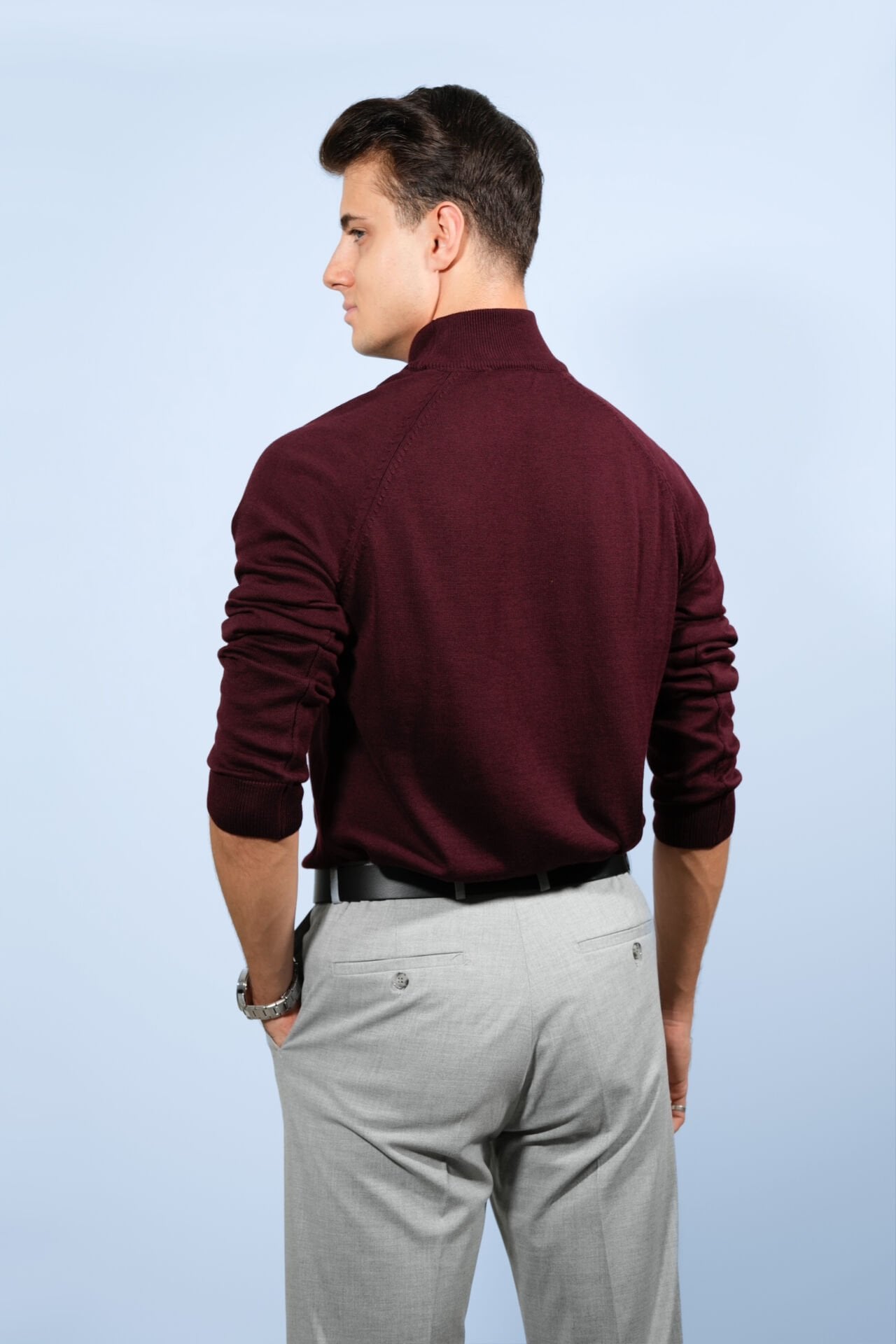 Bordo Yarım Boğazlı Triko