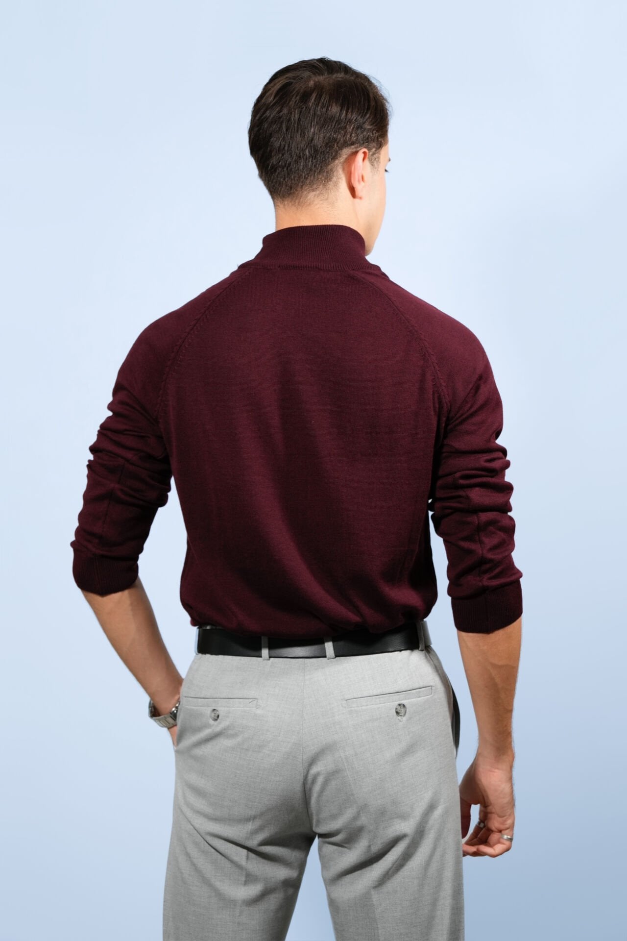 Bordo Yarım Boğazlı Triko