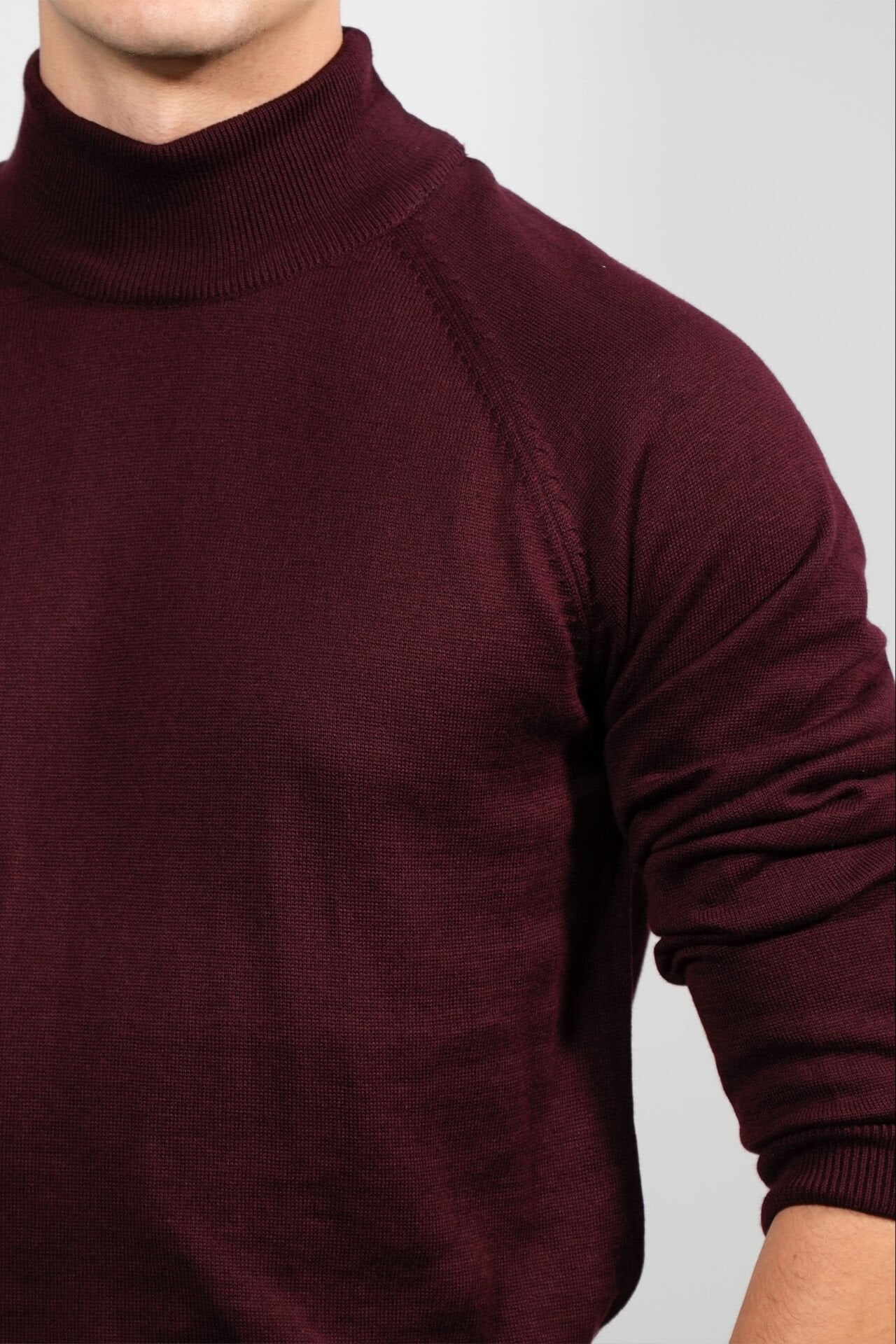 Bordo Yarım Boğazlı Triko