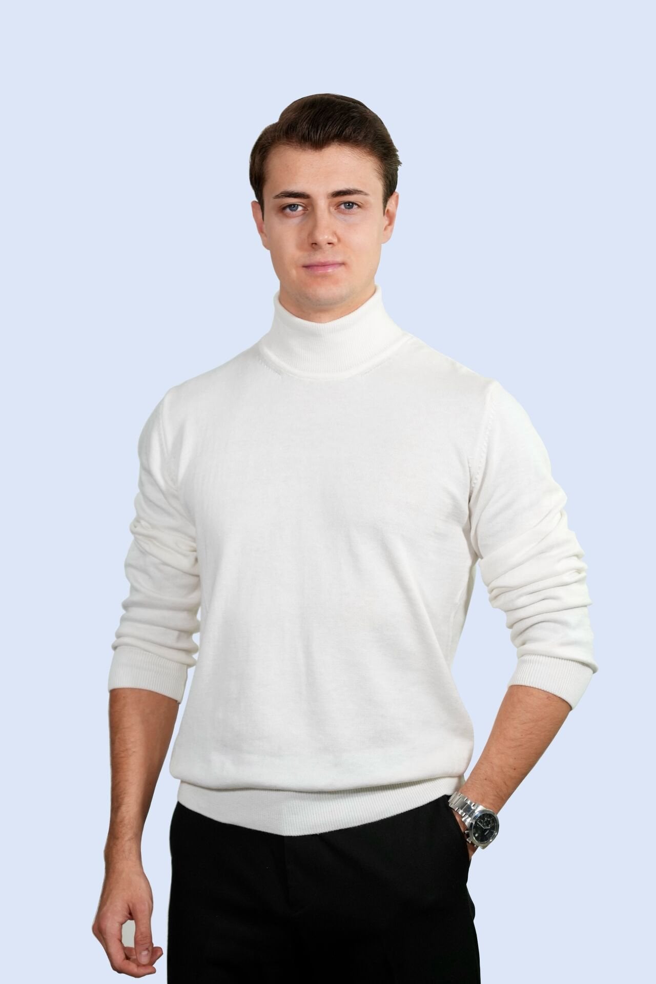 Ekru Tam Boğazlı Triko