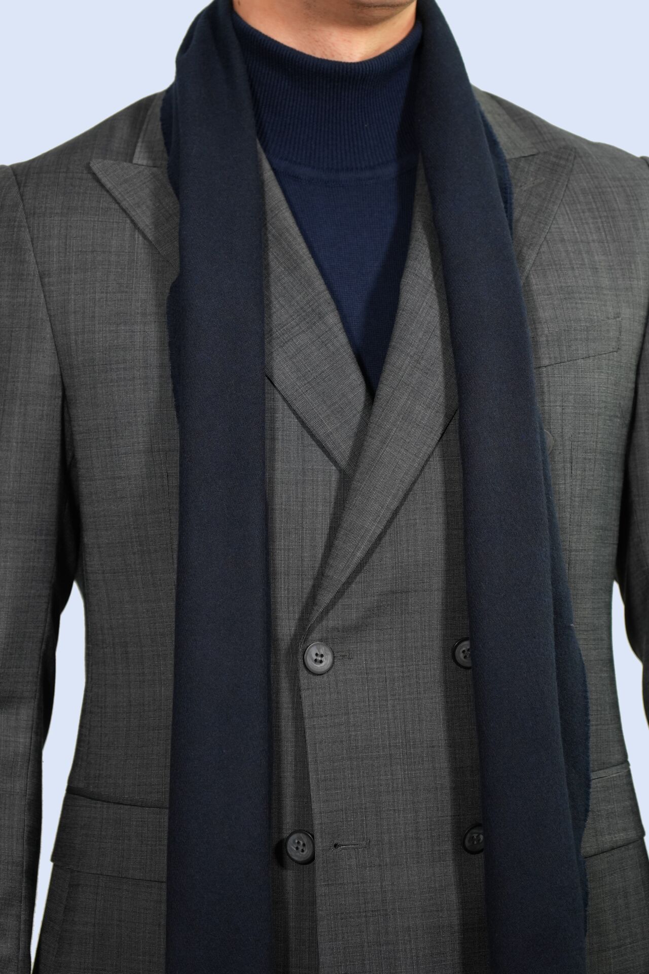 Lacivert Yün Tuşeli Viskon Atkı