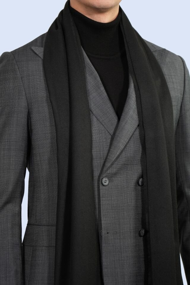 Siyah Yün Tuşeli Viskon Atkı