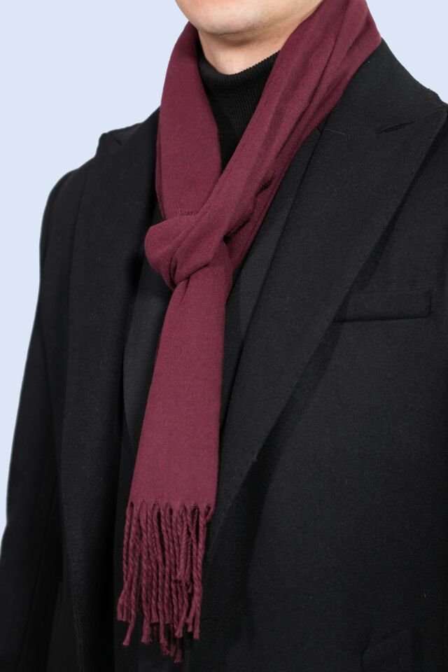 Bordo Yün Tuşeli Viskon Atkı